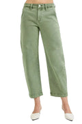 Garden Naked Womens Casual Jeans Wide Leg Cropped High Waisted Straight Cut Sage Green Pants Streetwear Fashion