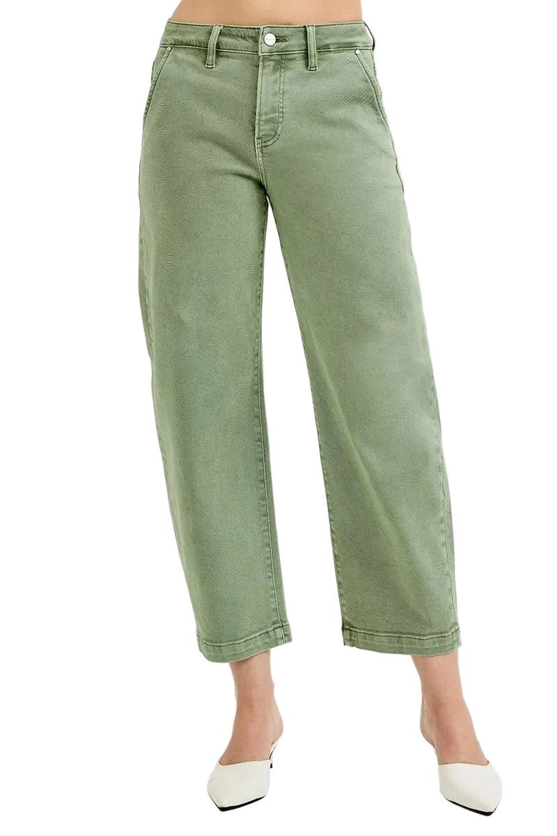 Garden Naked Womens Casual Jeans Wide Leg Cropped High Waisted Straight Cut Sage Green Pants Streetwear Fashion