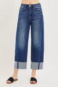 RISEN Slouchy Crop Barrel Cuffed Blue Jeans Small to 3XL