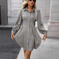 Women's Autumn Striped Casual Temperament Shirt Dress Elegant Waist Long Sleeve Dress