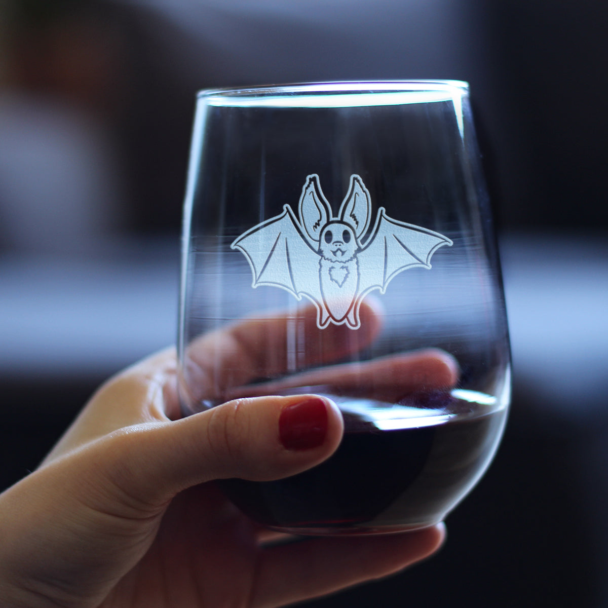 Bat Stemless Wine Glass - Funny Cute Bat Gifts - Spooky Fun Halloween Decor with Bats - Large 17 Oz Glasses