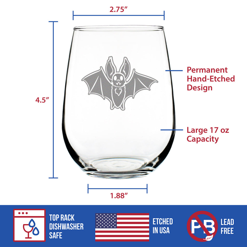 Bat Stemless Wine Glass - Funny Cute Bat Gifts - Spooky Fun Halloween Decor with Bats - Large 17 Oz Glasses