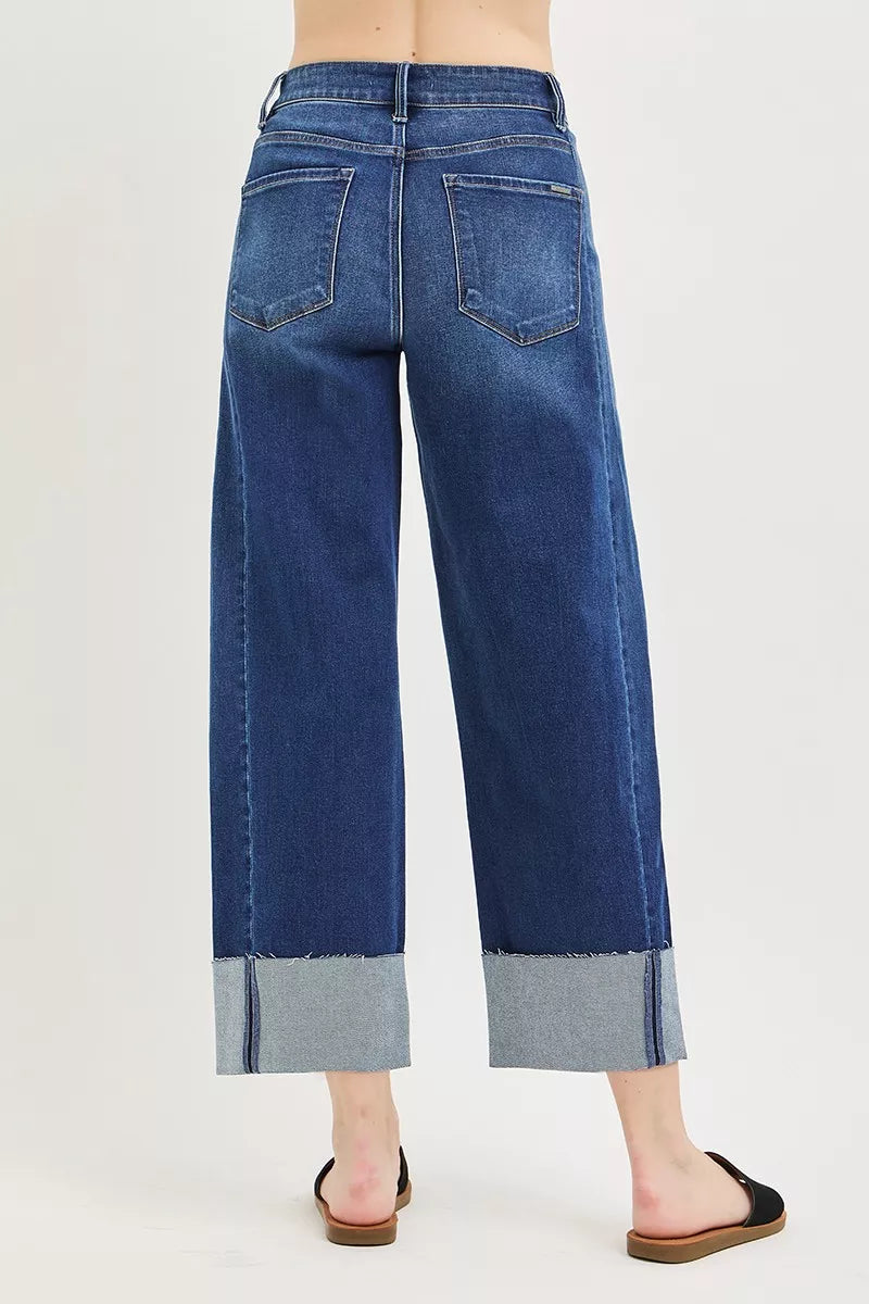 RISEN Slouchy Crop Barrel Cuffed Blue Jeans Small to 3XL
