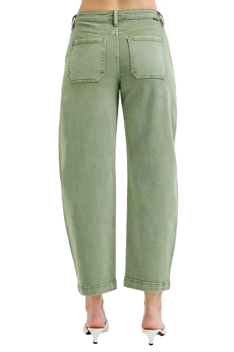 Garden Naked Womens Casual Jeans Wide Leg Cropped High Waisted Straight Cut Sage Green Pants Streetwear Fashion