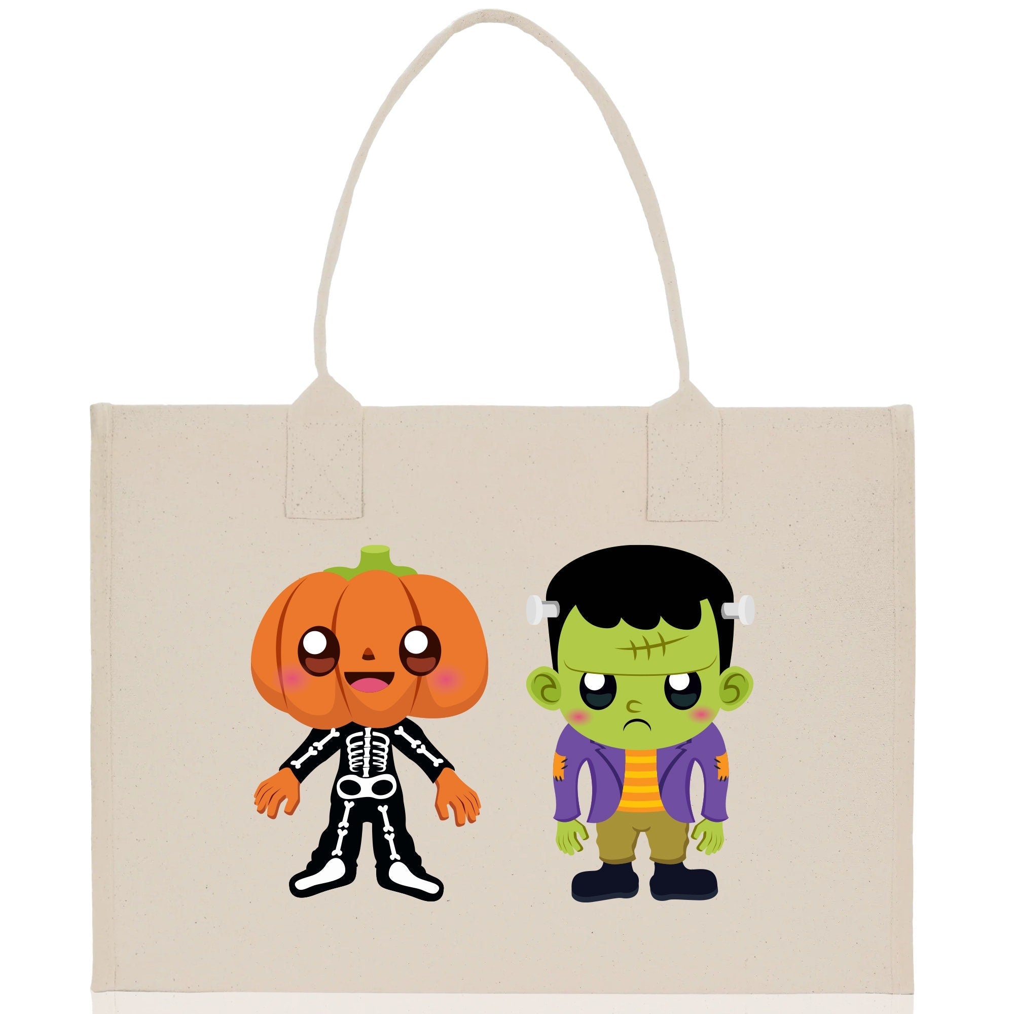 Halloween Trick or Treat Tote Bag Halloween Tote Bag for Kids Halloween Gift Halloween Candy Bag Halloween Doodles Cute Canvas Tote Bag