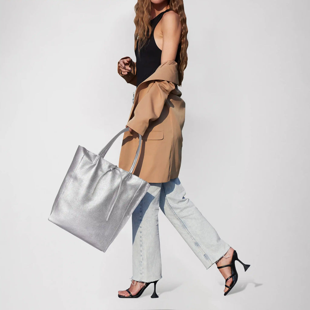 Italian Metallic Full-Grain Leather Tote Bag | Vinci