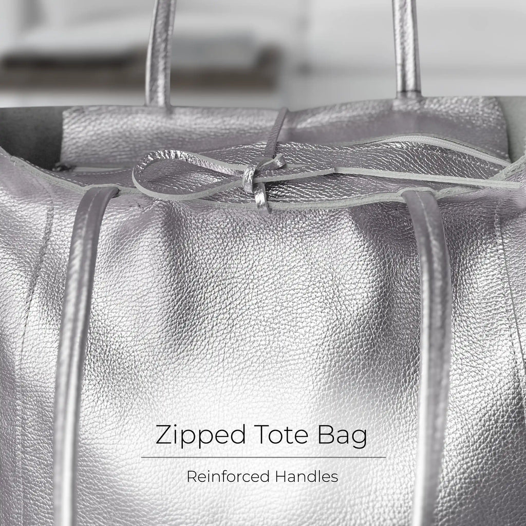 Italian Metallic Full-Grain Leather Tote Bag | Vinci