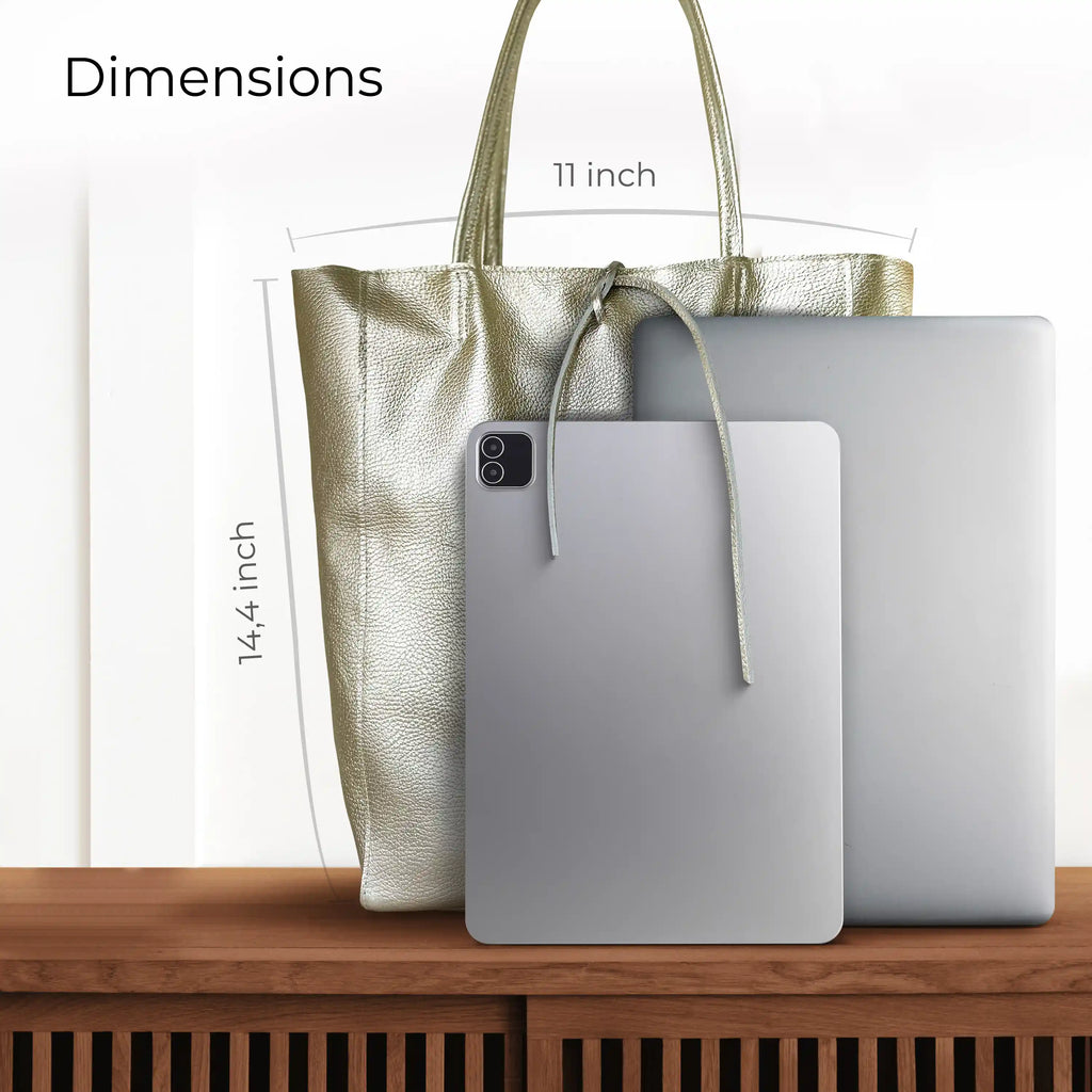 Italian Metallic Full-Grain Leather Tote Bag | Vinci