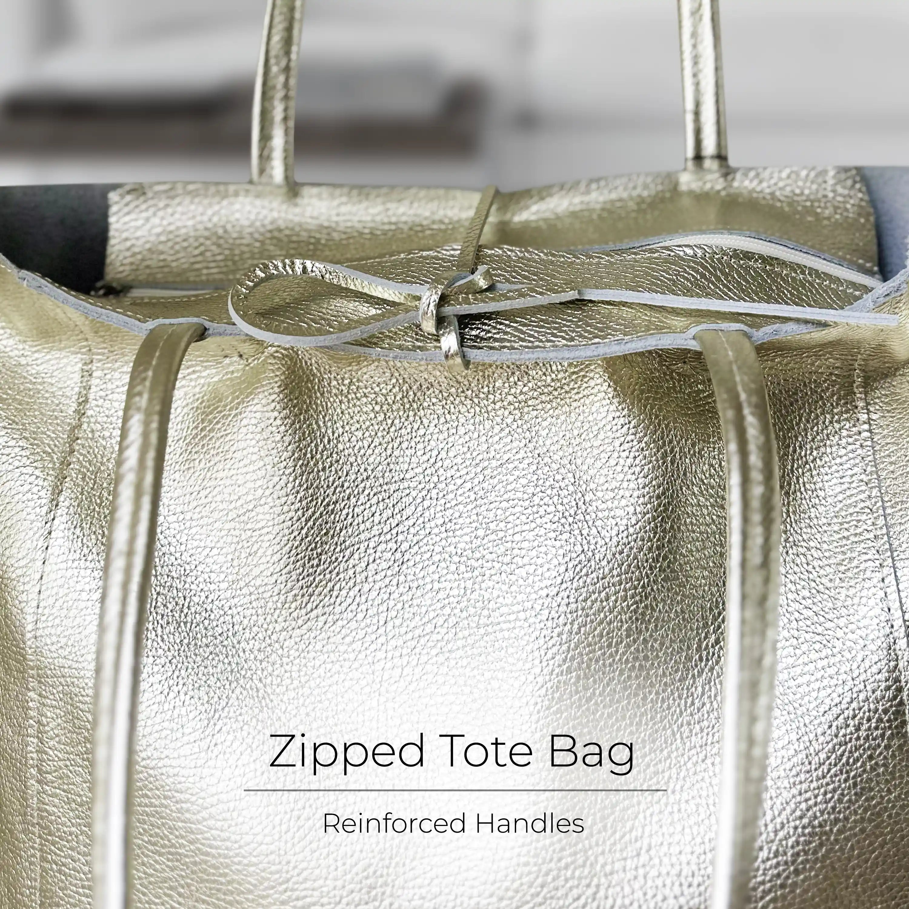Italian Metallic Full-Grain Leather Tote Bag | Vinci