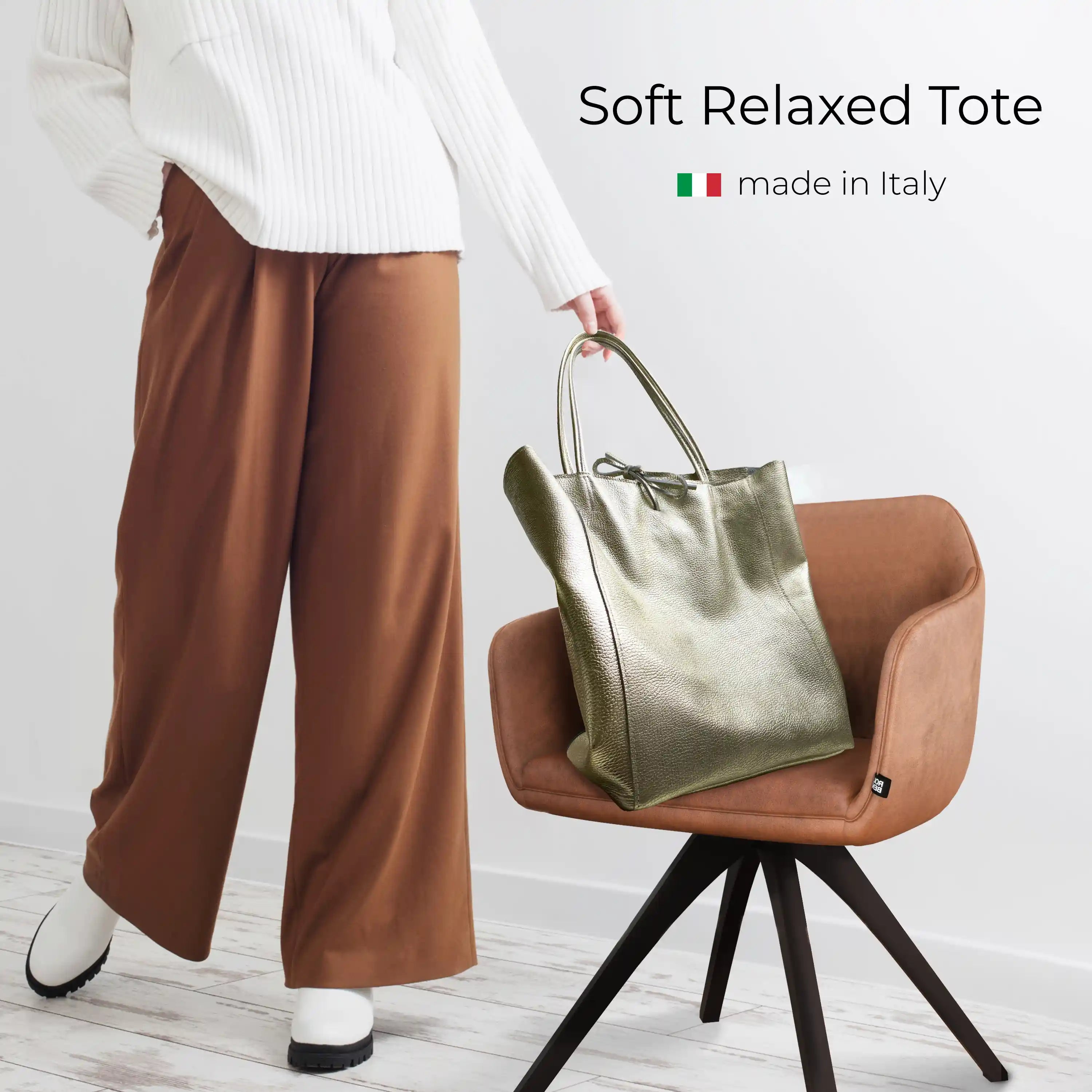 Italian Metallic Full-Grain Leather Tote Bag | Vinci