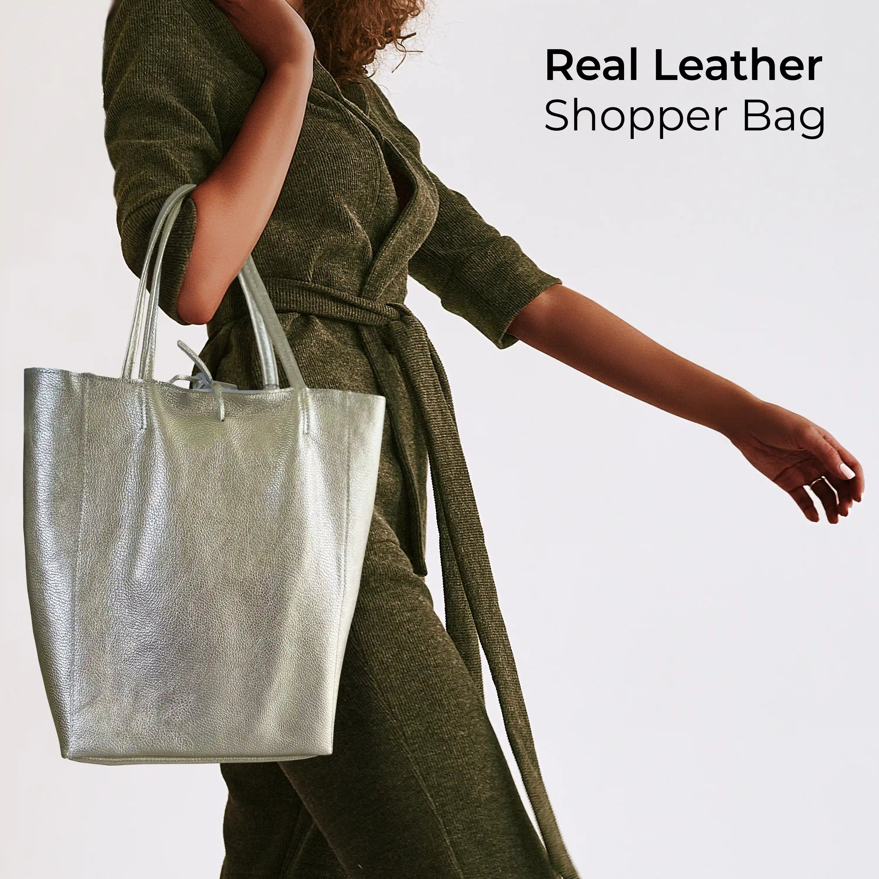 Italian Metallic Full-Grain Leather Tote Bag | Vinci
