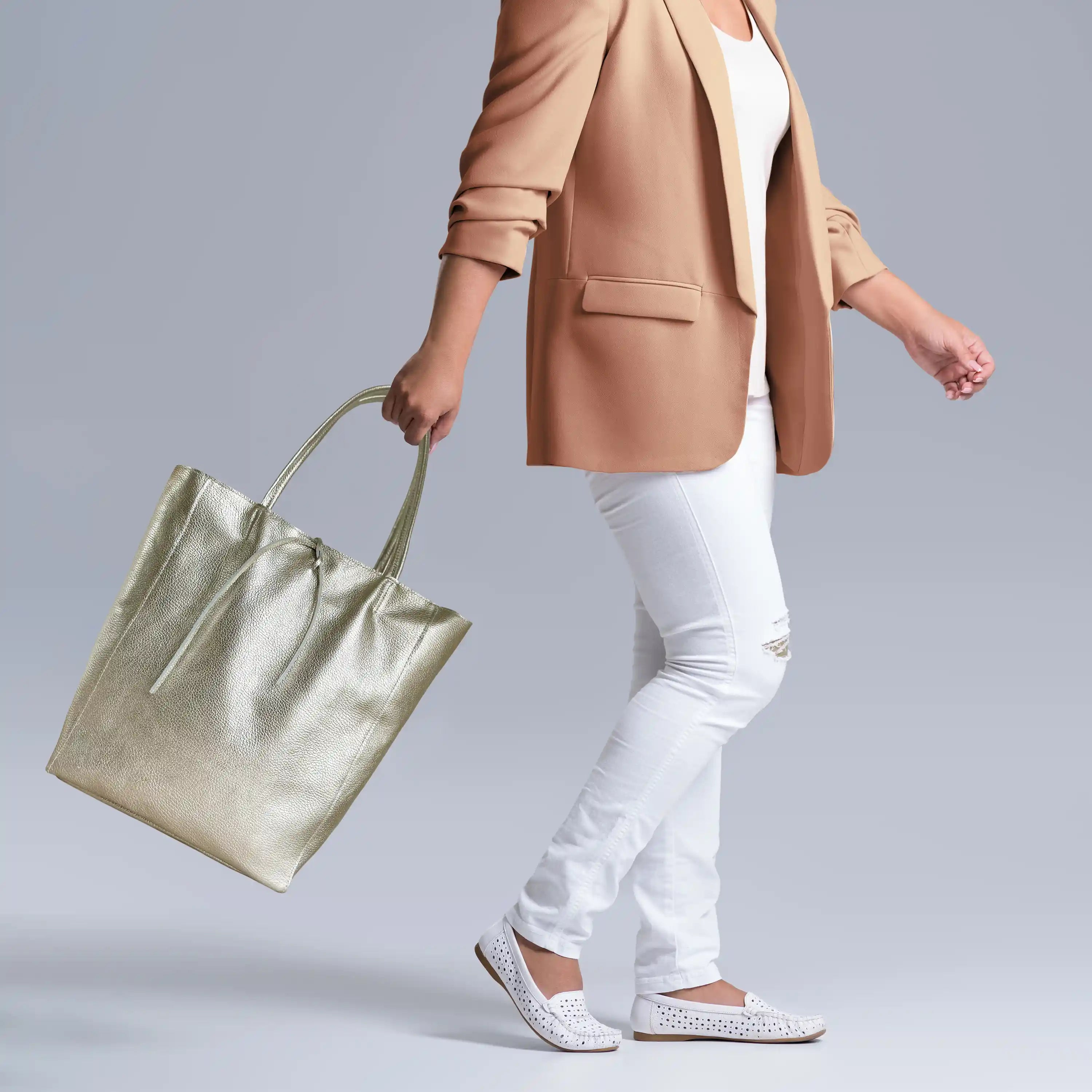 Italian Metallic Full-Grain Leather Tote Bag | Vinci