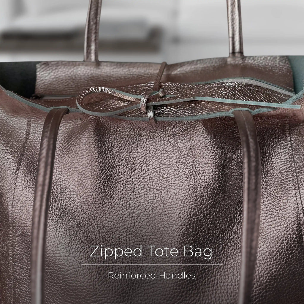 Italian Metallic Full-Grain Leather Tote Bag | Vinci