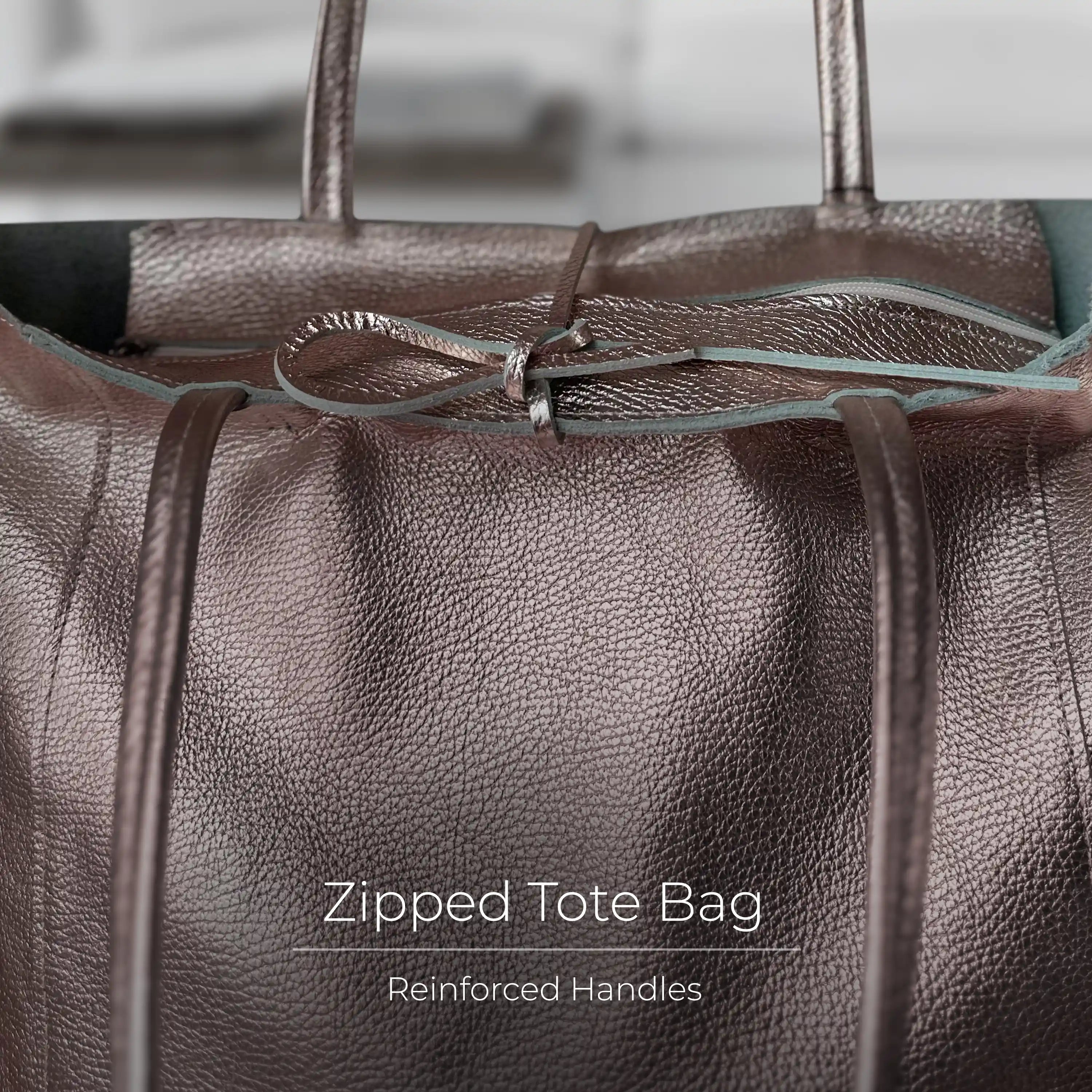Italian Metallic Full-Grain Leather Tote Bag | Vinci
