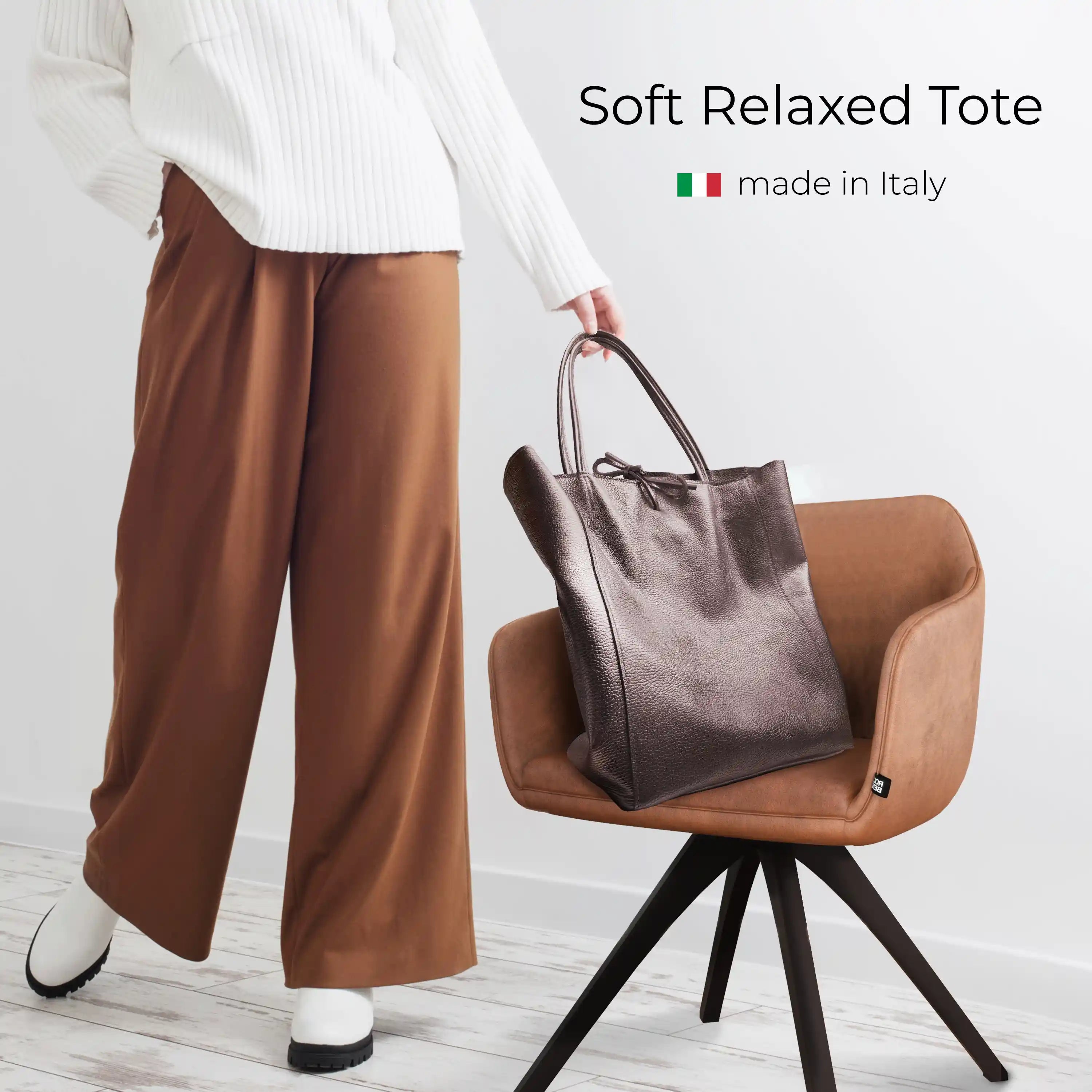 Italian Metallic Full-Grain Leather Tote Bag | Vinci