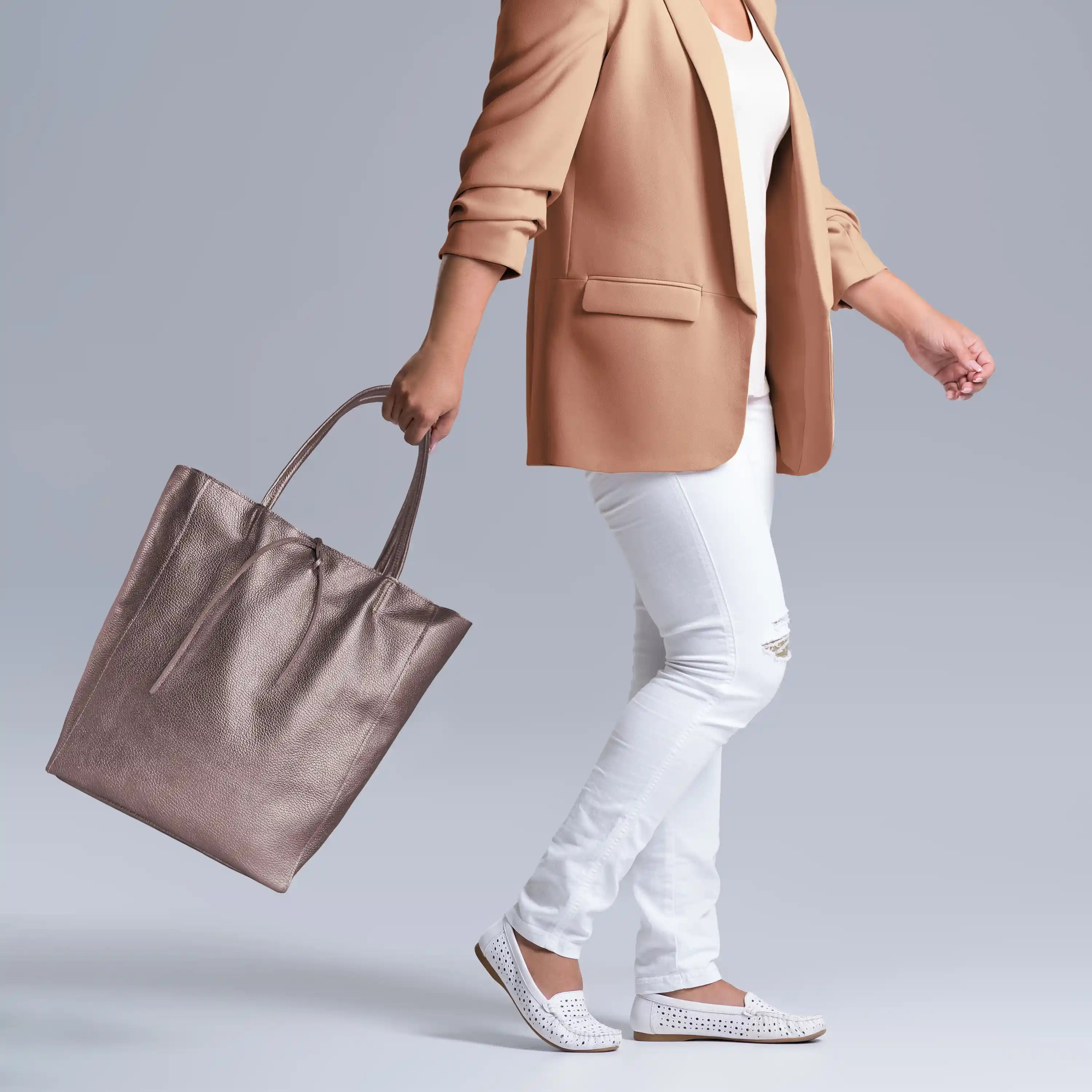 Italian Metallic Full-Grain Leather Tote Bag | Vinci