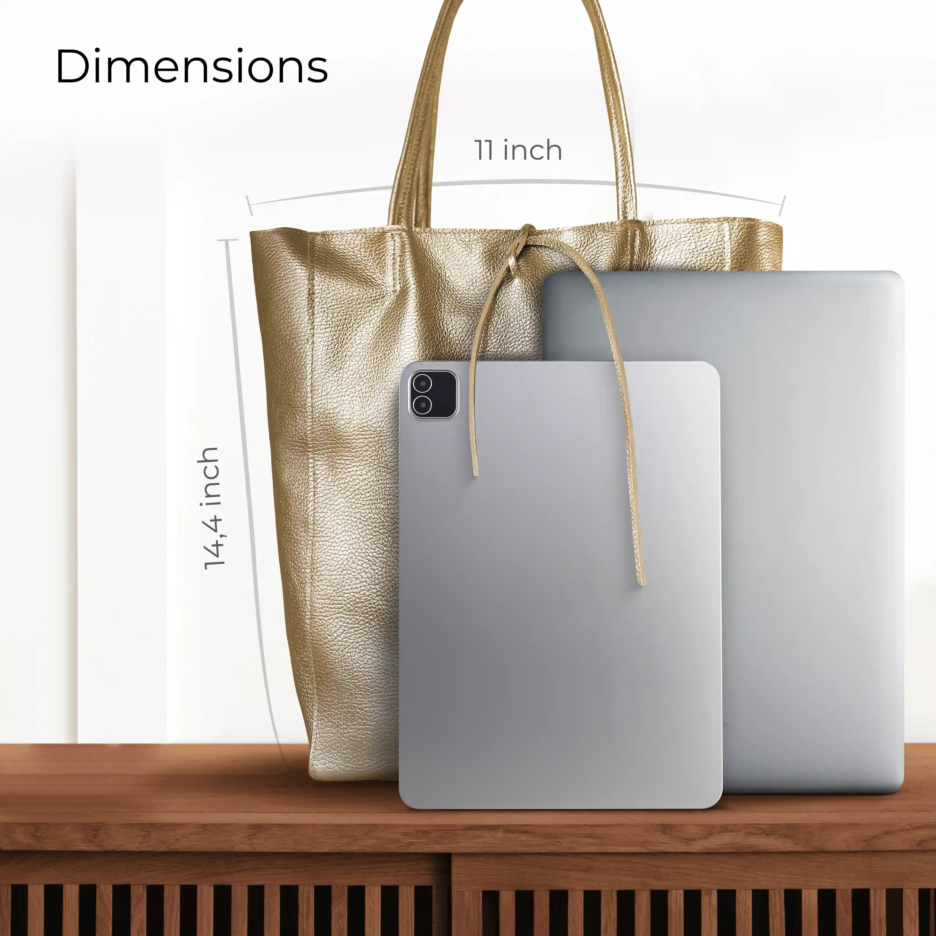 Italian Metallic Full-Grain Leather Tote Bag | Vinci
