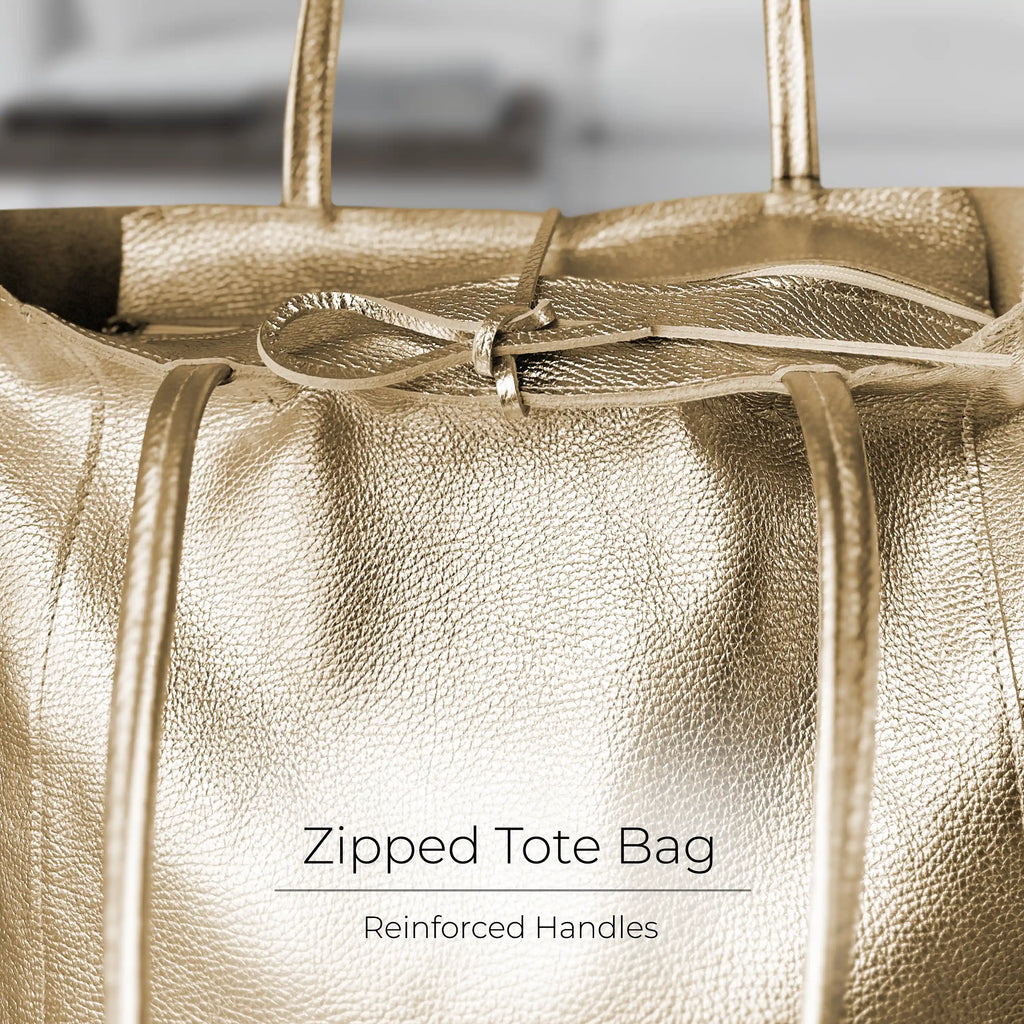 Italian Metallic Full-Grain Leather Tote Bag | Vinci
