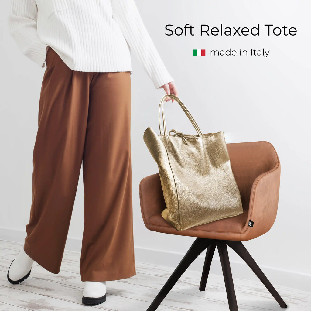 Italian Metallic Full-Grain Leather Tote Bag | Vinci
